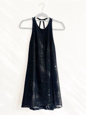 Vintage Reggio Petites Black Metallic Open Back Halter Shimmer Dress 10P